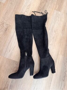Vince Camuto Black Over-the-Knee Suede Block Heel Boots